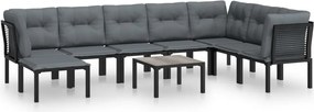 vidaXL Set mobilier de grădină, 9 piese, negru și gri, poliratan