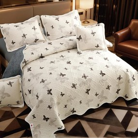 Cuvertură bumbac 100%, crem cu fluturi maro, 5 piese, 230x250 cm, CB493