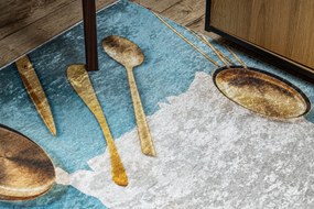 ANDRE 33220 covor lavabil linguri, bucatarie, anti-alunecare - albastru / aur