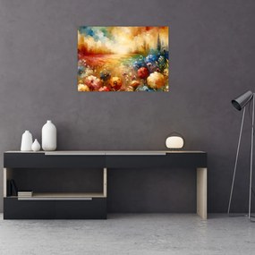 Tablou pe sticlă - Pajiște colorată (70x50 cm)