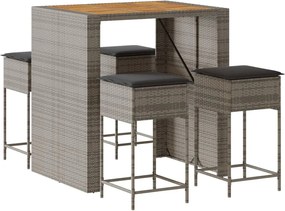 vidaXL Set mobilier bar de grădină, cu perne, 5 piese, gri, poliratan