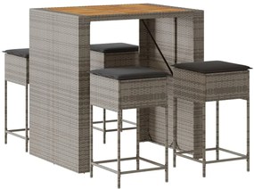 3261516 vidaXL Set mobilier bar de grădină, cu perne, 5 piese, gri, poliratan