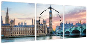 Tablou - Londra în culori pastelate (cu ceas) (90x30 cm)