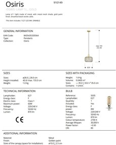 Lustra/pendul design decorativ modern Osiris auriu