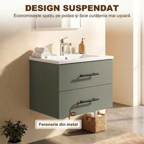 HOMCOM Dulap pentru Baie cu Lavoar din Ceramică, 2 Sertare, 61 x 40 x 48 cm, Verde | Aosom Romania