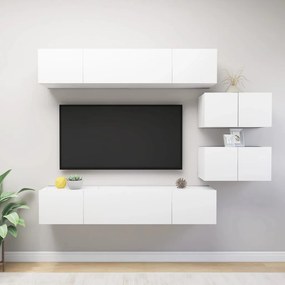 vidaXL Set dulapuri TV, 6 piese, alb, lemn prelucrat