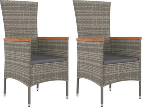 vidaXL Scaune de grădină cu perne, 2 buc., gri, poliratan