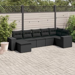 3255212 vidaXL Set canapele de grădină cu perne, 7 piese, negru, poliratan