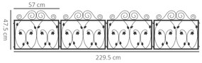 Outsunny Garduri pentru Grădină Exterioară de 4 Panouri 57x47,5 cm Garduri Decorative de Grădină din Oțel cu Unghi Ajustabil Negru | Aosom Romania