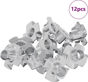 vidaXL T-nut cu prongs 12 pcs Argintiu M6 mm Oțel