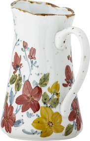 Carafa din ceramică artizanală albă cu motive florale roșii și galbene pictate manual și margine aurie, 13×22,5 cm, "Savina"