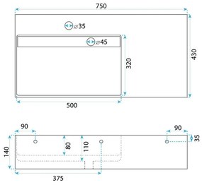 Lavoar pentru blat Archi 75 cm gri mat