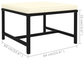 Set mobilier de gradina cu perne, 7 piese, negru, poliratan Negru, 2x colt + 2x mijloc + 3x suport pentru picioare, 1