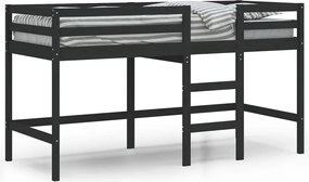 vidaXL Pat etajat de copii cu scară, negru, 80x200 cm, lemn masiv pin