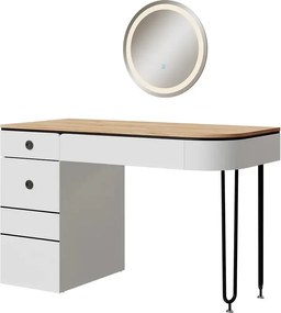 Masuta machiaj cu Oglinda LED si 2 Sertare pentru Cosmetice, Set Masa toaleta 120 cm, Alb, masuta cosmetica, vanity - SEA808