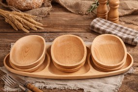 Set platou pentru servit din lemn cu 6 farfurii