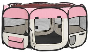 Tarc de caini pliabil cu sac de transport, roz, 145x145x61 cm Roz, 145 x 145 x 61 cm