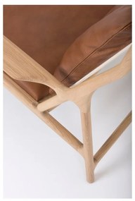 Fotoliu cu structură din lemn masiv de stejar şi șezut din piele bivol Gazzda Dedo, maro cognac