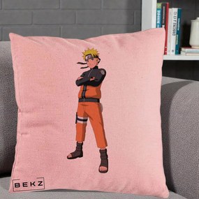 Perna Personalizata Naruto Uzumaki Portret Complet, 40x40 cm, Roz, Husa Detasabila, Perna Inclusa, BEKZ®