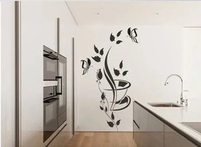 Autocolant de perete pentru bucătărie cu flori, fluture și ceașcă 100 x 200 cm