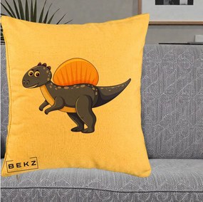 Perna Decorativa Spinozaur Kawaii, 40x40 cm, Galben, Husa Detasabila, Perna Inclusa, BEKZ®