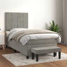 3137815 vidaXL Pat box spring cu saltea, gri deschis, 90x190 cm, catifea