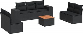 vidaXL Set mobilier de grădină cu perne, 8 piese, negru, poliratan