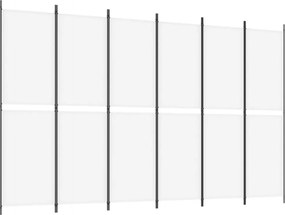 vidaXL Paravan de cameră cu 6 panouri, alb, 300x200 cm, textil