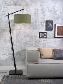 Lampadar din bambus si abajur din tesatura in, Andes negru/ verde