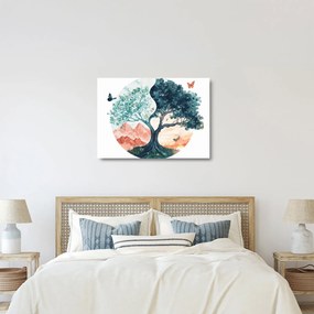 Tablou pe sticlă – Arbore acvarelă plin de viață (70x50 cm)
