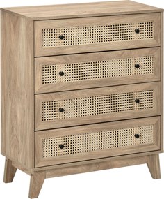 HOMCOM Comodă cu 4 Sertare Stil Boho din Ratan 80x35x95 cm Lemn Natural | Aosom Romania