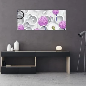 Tablou cu abstracție 3D cu cercuri și flori (120x50 cm), în 40 de alte dimensiuni noi