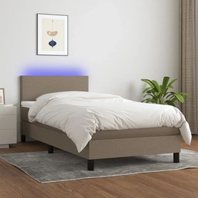3132961 vidaXL Pat cu arcuri, saltea și LED, gri taupe, 90x190 cm, textil