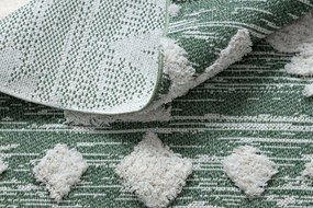 Covor ECO SISAL BOHO MOROC Etno Zig zag 22319 franjuri - două niveluri de lână verde / cremă, covor reciclat