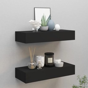 vidaXL Dulapuri de perete cu sertare 2 buc. negru 60x23,5x10 cm MDF
