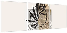 Tablou - Abstracție cu frunze tropicale N⁰1 (cu ceas) (90x30 cm)
