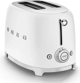Prajitor de paine SMEG 50's Style TSF01WHMEU, 950 W, 2 felii, 6 trepte, Tava pentru firimituri, Cablu integrat, Otel inoxidabil, Alb mat