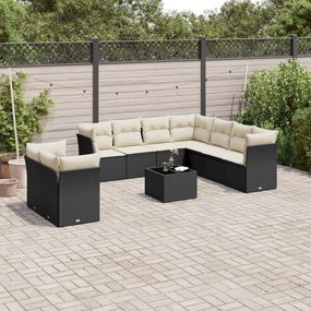 vidaXL Set canapele de grădină cu perne, 10 piese, negru, poliratan