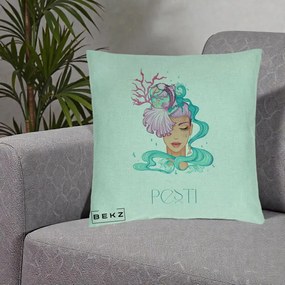 Perna Personalizata Zodiac Pesti Cowgirl, 40x40 cm, Verde Menta, Husa Detasabila, Perna Inclusa, BEKZ®