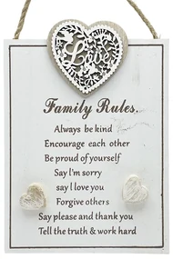 Tablou cu text FAMILY RULES, 14x18cm