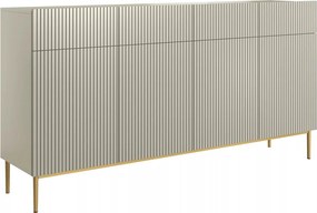 Comodă cu patru uși Nicole 200 cm cu sertare, fronturi riflate - casmir / picioare aurii