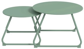 Outsunny Set de 2 mese de cafea rotunde încorporabile pentru grădină din metal epoxid, Masă de Cafea Stabilă pentru exterior, verde | Aosom Romania