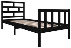 Cadru pat Small Single 2FT6, negru, 75x190 cm, lemn masiv pin Negru, 75 x 190 cm