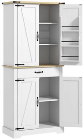 HOMCOM Credință bucătărie bufet bucătărie, 4 uși, 6 rafturi cu uși, 1 sertar și rafturi reglabile 76,5 x 40 x 181 cm alb | Aosom Romania