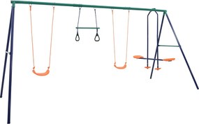 vidaXL Set de leagăne cu inele de gimnastică și 4 locuri, oțel