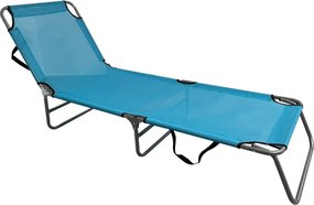Sezlong gradina KELEO, gri/albastru deschis, plasa/otel, 58x182x79 cm