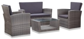 46086 vidaXL Set mobilier de grădină cu perne, 4 piese, gri, poliratan