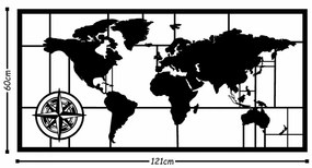 Accesoriu Decorativ de Perete World Map Metal Decor 7, Metal, Negru