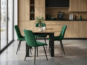 Scaun de masa SPLIT VELVET cu picioare negre, verde