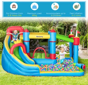 Outsunny Castel Gonflabil 5-în-1 pentru Copii, cu Sac Transport, 3-8 Ani, 3,9x3x2m, Multicolor | Aosom Romania